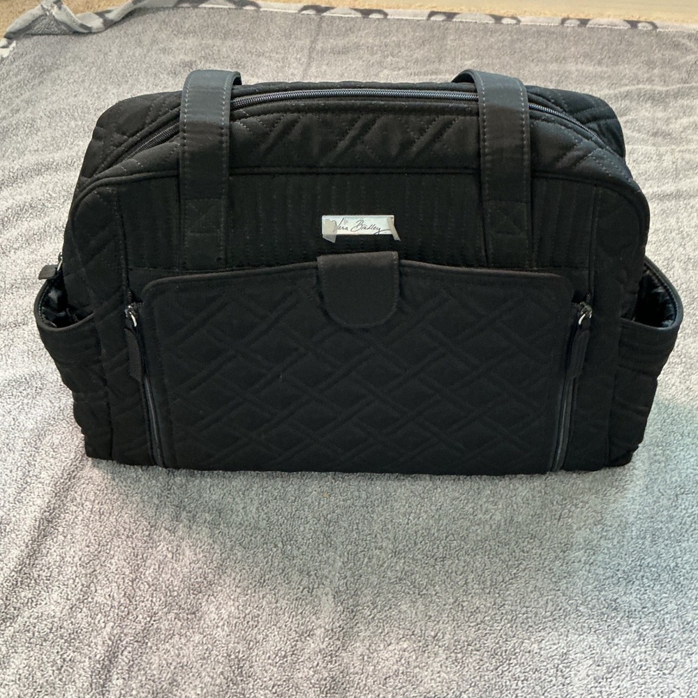 Vera Bradley Black Quilted Diaper Bag with Changing Pad Travel Tote